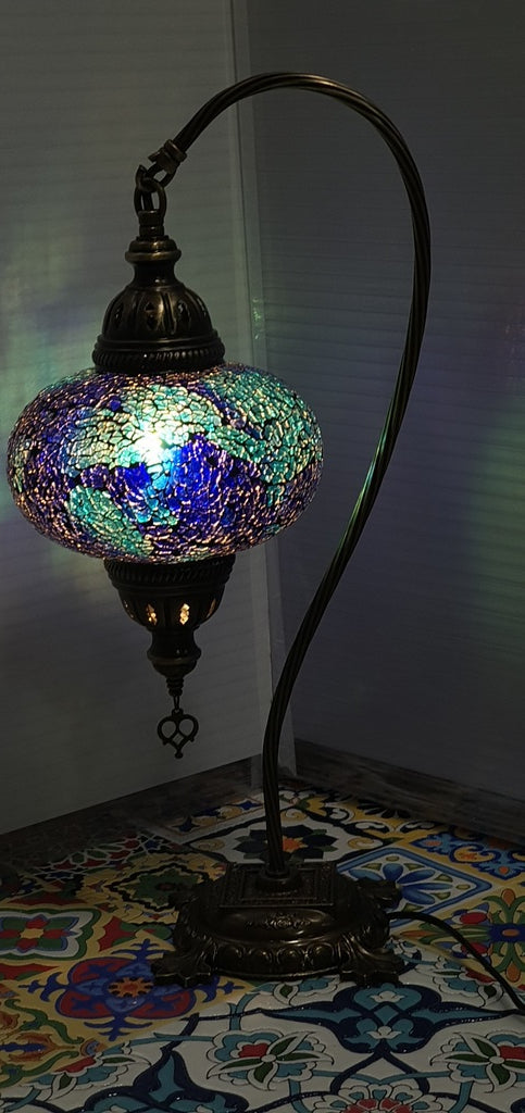 Blue Turkish Tiffany Mosaic Swan Neck Table Lamp LED Light size 4 From £34.90 - Decoridea.co.uk