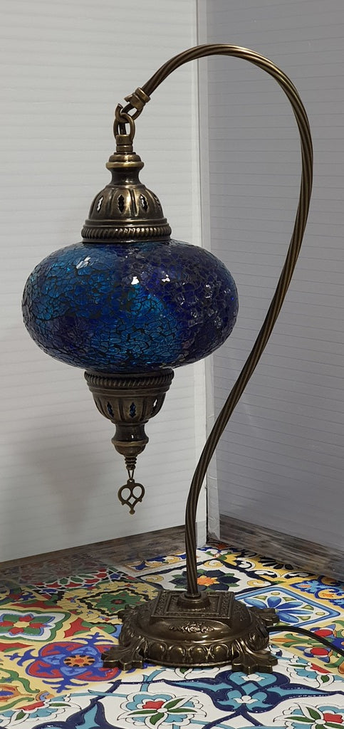 Blue Turkish Tiffany Mosaic Swan Neck Table Lamp LED Light size 4 From £34.90 - Decoridea.co.uk