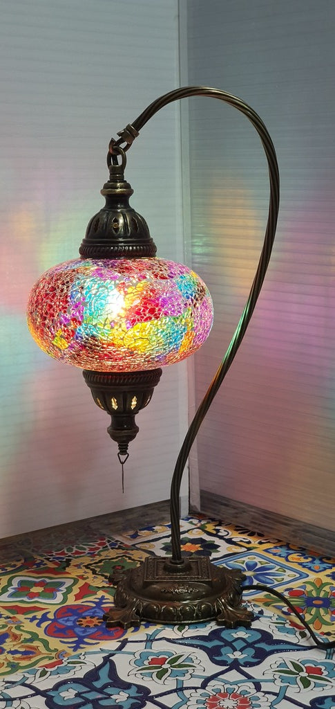 Mix Coloured Turkish Tiffany Mosaic Swan Neck Table Lamp LED Light size 4 From £34.90 - Decoridea.co.uk