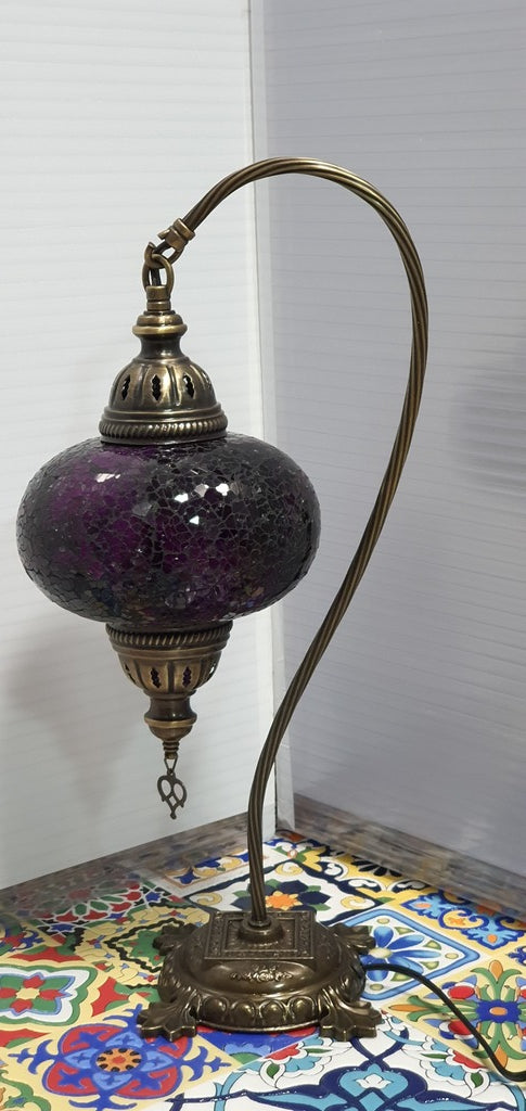 Purple Turkish Tiffany Mosaic Swan Neck Table Lamp LED Light size 4 From £34.90 - Decoridea.co.uk