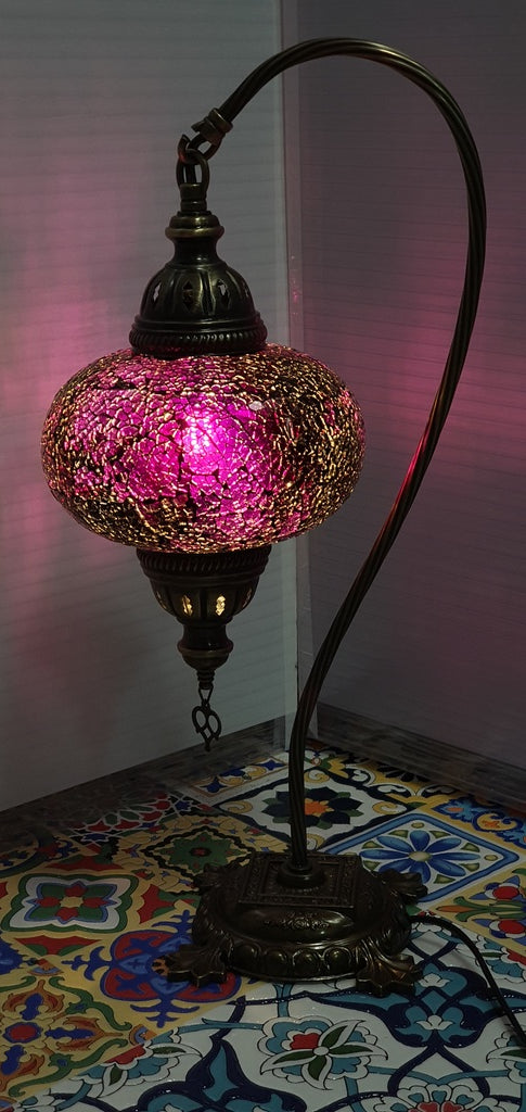 Purple Turkish Tiffany Mosaic Swan Neck Table Lamp LED Light size 4 From £34.90 - Decoridea.co.uk