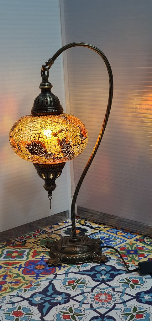 Amber Turkish Tiffany Mosaic Swan Neck Table Lamp LED Light size 4 From £34.90 - Decoridea.co.uk