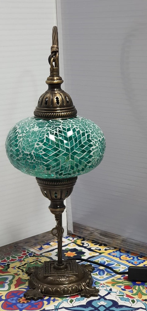 Green Flower Pattern Turkish Tiffany Mosaic Swan Neck Table Lamp LED Light size 4 From £34.90 - Decoridea.co.uk