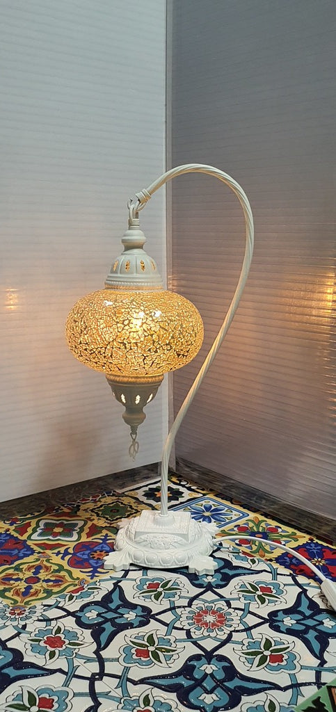 Golden Turkish Tiffany Mosaic Swan Neck Table Lamp LED Light size 4 From £34.90 - Decoridea.co.uk