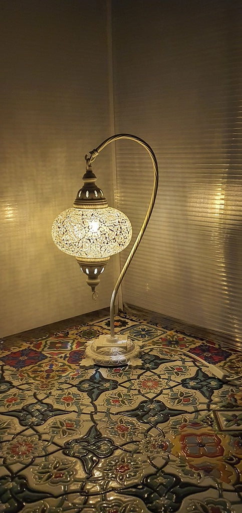 Golden Turkish Tiffany Mosaic Swan Neck Table Lamp LED Light size 4 From £34.90 - Decoridea.co.uk