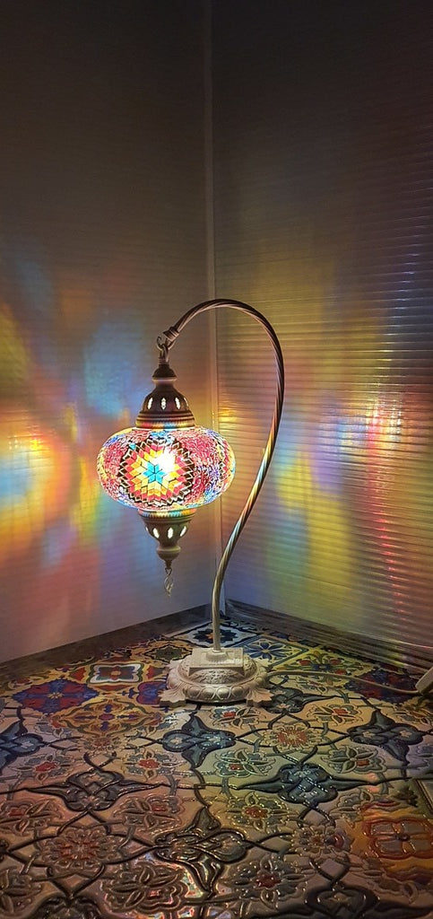 Mix Flower Pattern Turkish Tiffany Mosaic Swan Neck Table Lamp LED Light size 4 From £34.90 - Decoridea.co.uk