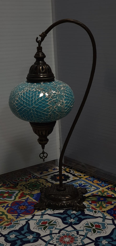 Turquoise Flower Pattern Turkish Tiffany Mosaic Swan Neck Table Lamp LED Light size 4 From £34.90 - Decoridea.co.uk
