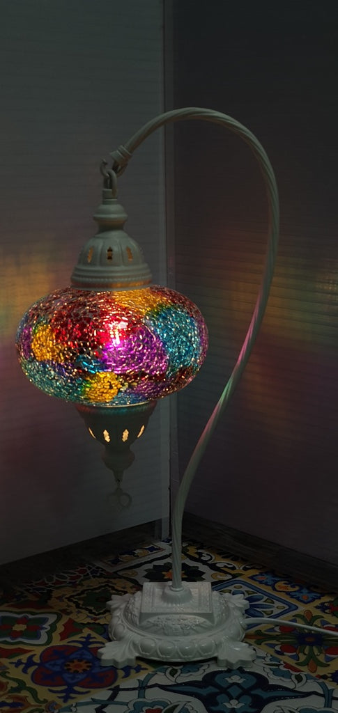 Mix Coloured Turkish Tiffany Mosaic Swan Neck Table Lamp LED Light size 4 From £34.90 - Decoridea.co.uk