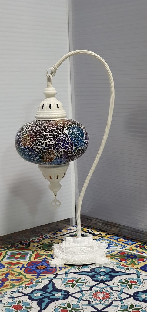 Mix Coloured Turkish Tiffany Mosaic Swan Neck Table Lamp LED Light size 4 From £34.90 - Decoridea.co.uk