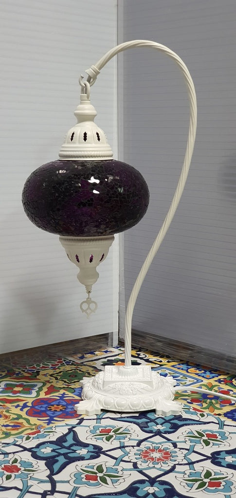 Purple Turkish Tiffany Mosaic Swan Neck Table Lamp LED Light size 4 From £34.90 - Decoridea.co.uk
