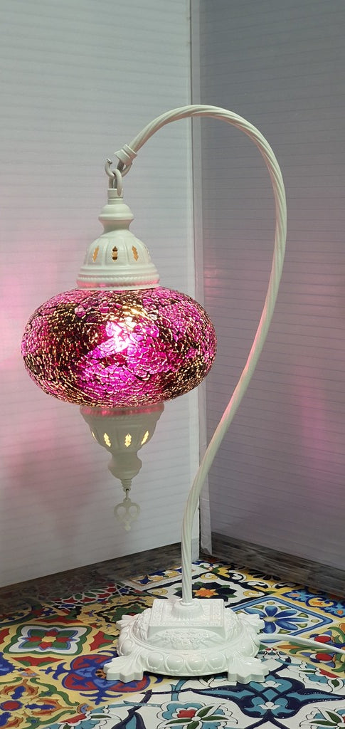 Purple Turkish Tiffany Mosaic Swan Neck Table Lamp LED Light size 4 From £34.90 - Decoridea.co.uk