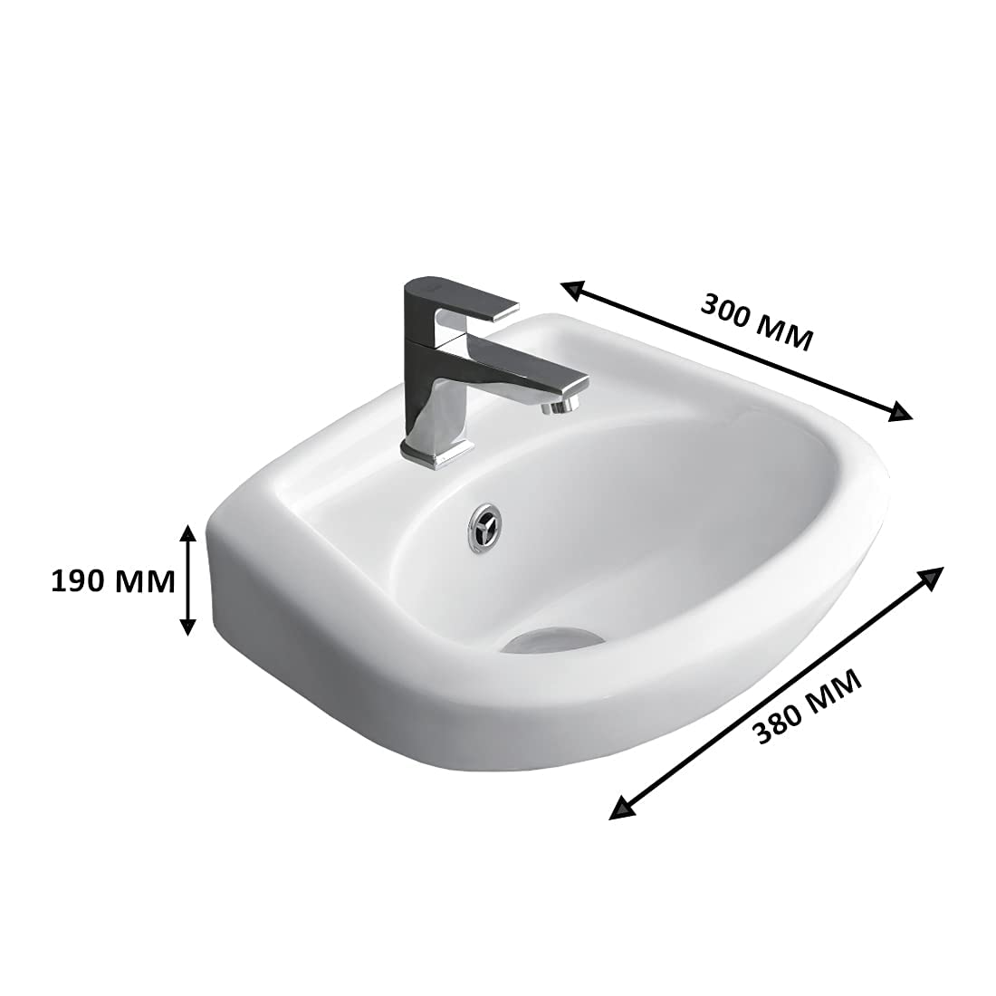 NANO Wall Mounted Wash Basin for Bathroom White Rectangle  380x300x190 mm