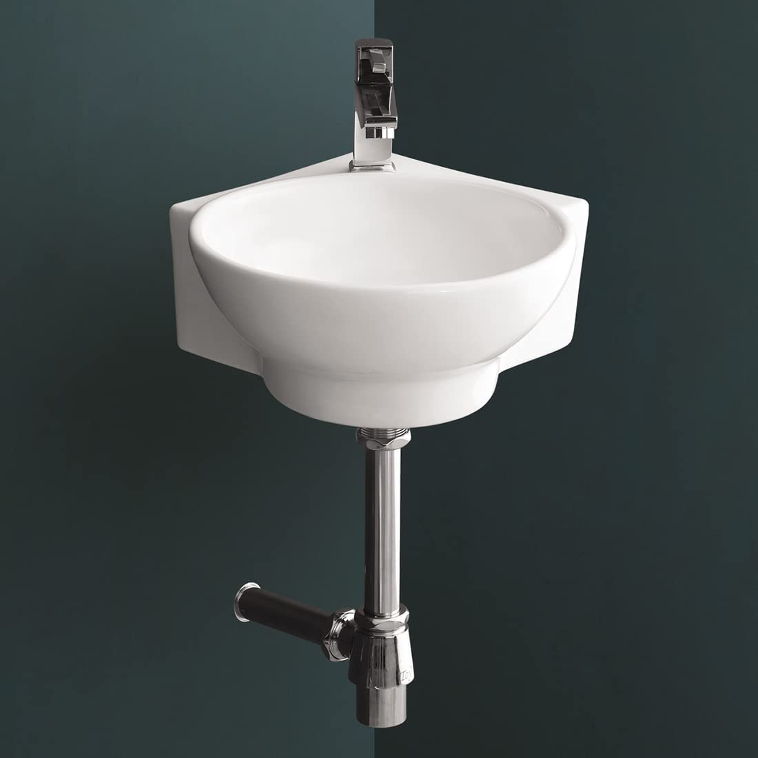 LILY CORNER Wall Mounted Wash Basin for Bathroom White Round Perry 415 x 350 x 110 mm