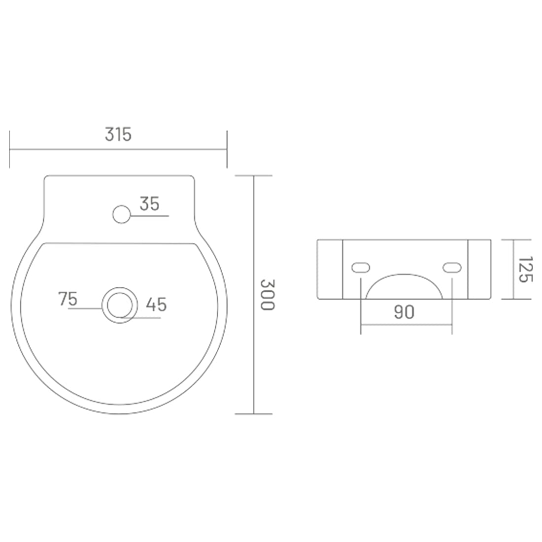 ROSY Wall Mounted Wash Basin for Bathroom White Round 315X300X125 mm