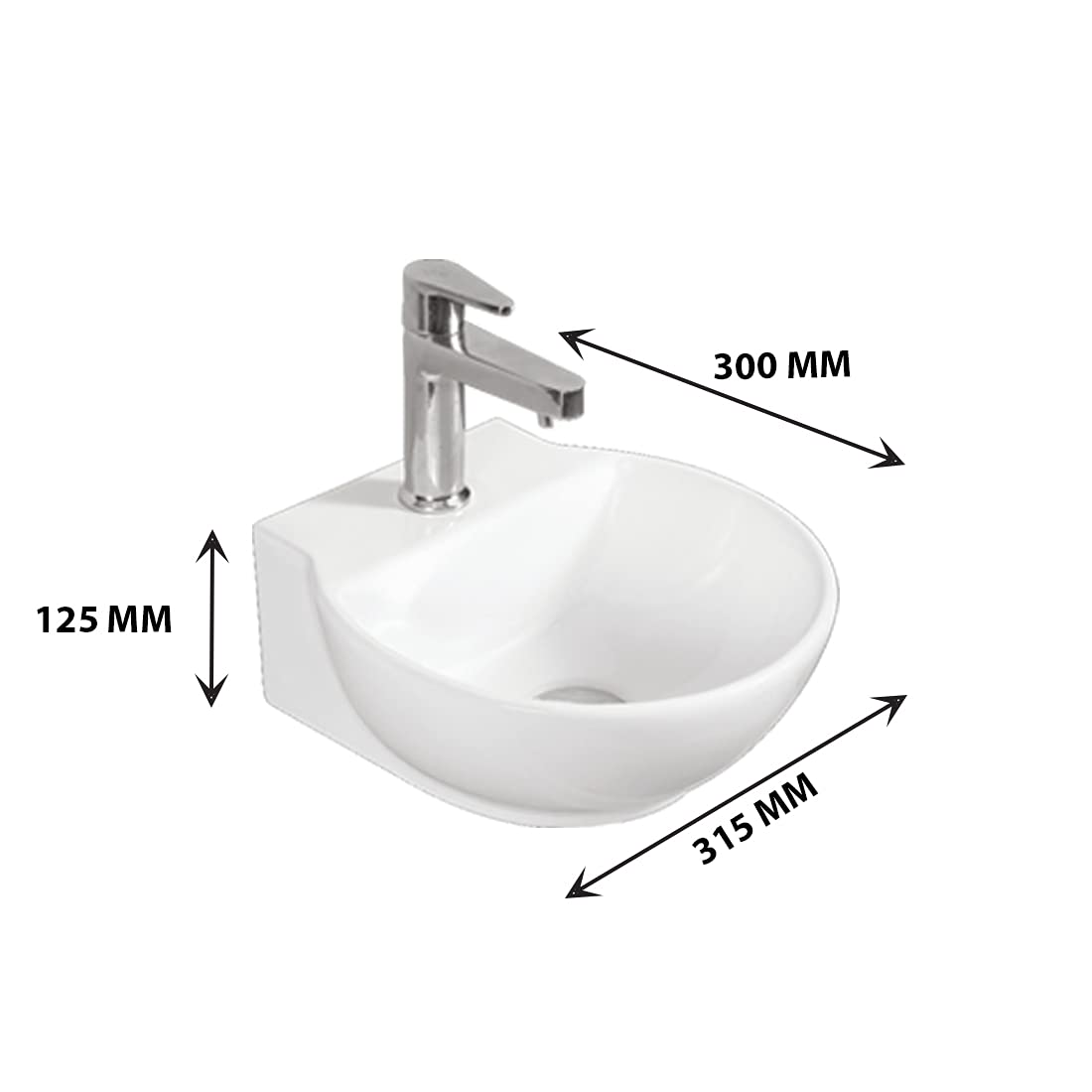 ROSY Wall Mounted Wash Basin for Bathroom White Round 315X300X125 mm