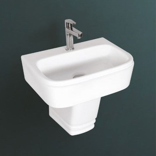 ALEXA Wall Mounted Half Pedestal Wash Basin for Bathroom White Rectangle 465 x 325 x 410 mm