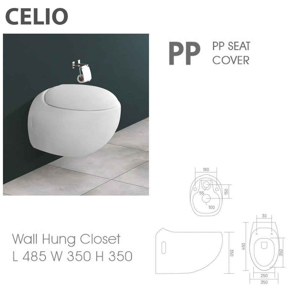 CELIO White Modern Round Wall Hung Toilet with Soft Close Seat