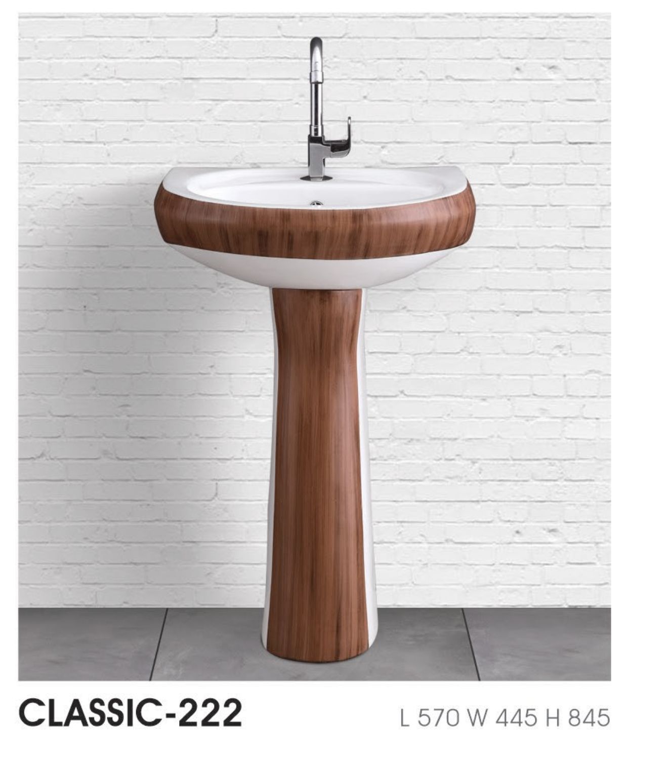 CLASSIC Pedestal Wash Basin for Bathroom White 570 x 445 x 845 mm