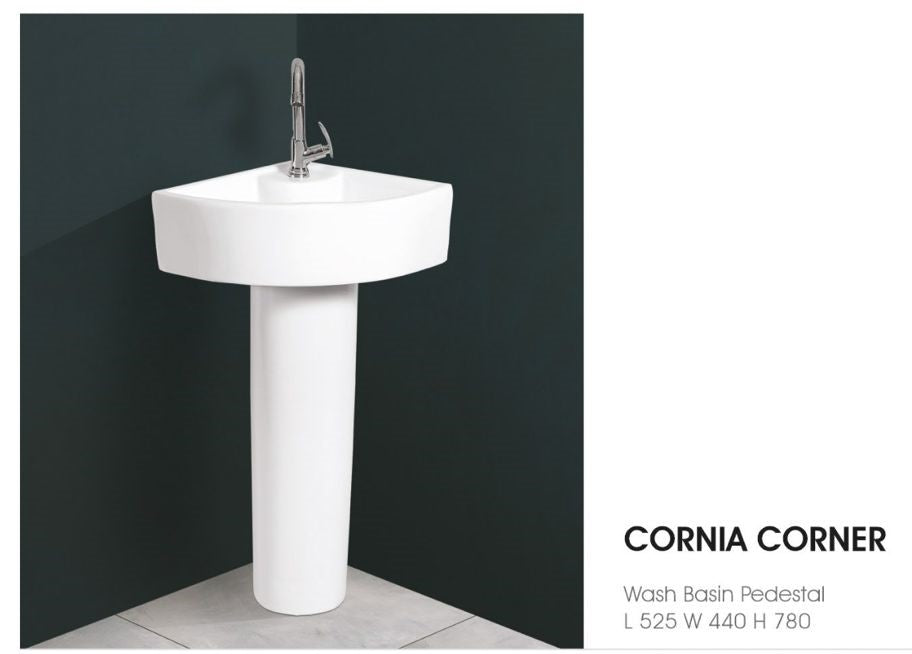 CORNIA Quarter Circle Corner Pedestal Basin 525 x 440 x 780 mm