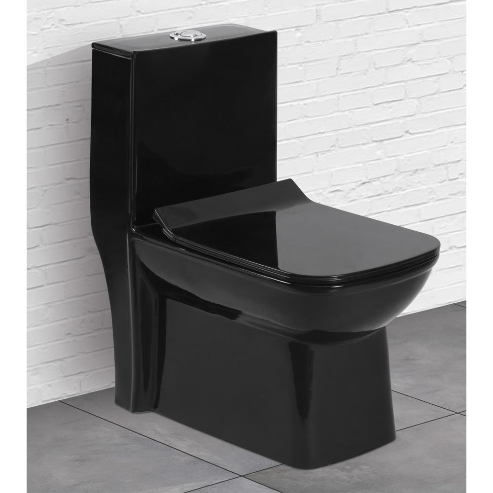 ORCHID BLACK One Piece White Modern Toilet with Soft Close Seat Rimeless