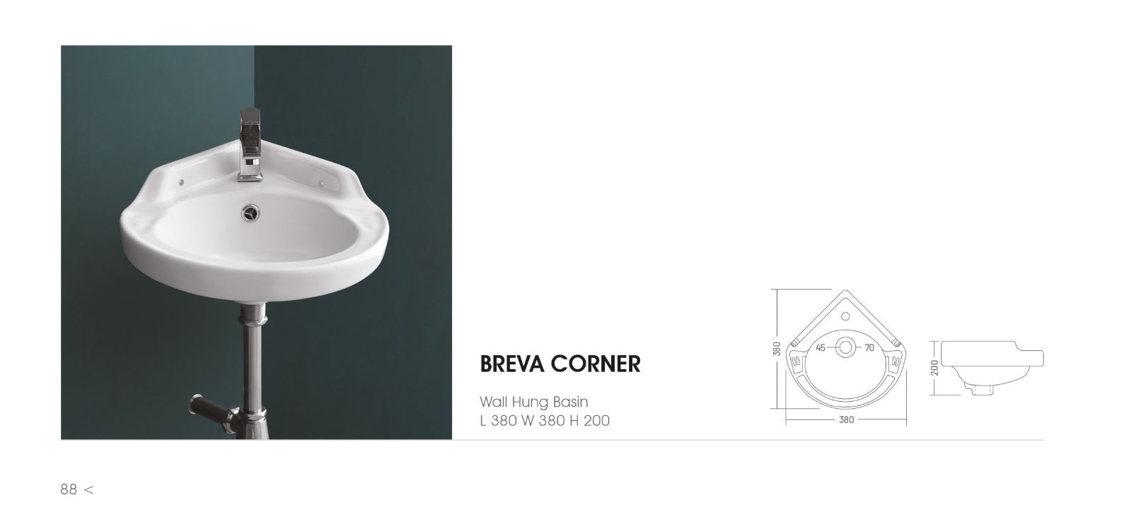 BREVA CORNER Wall Mounted Wash Basin for Bathroom White Round Perry 415 x 350 x 110 mm