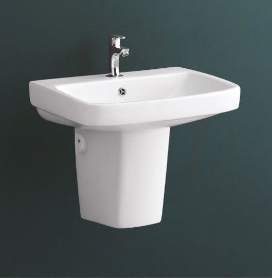 ADEL Wall Mounted Half Pedestal Wash Basin for Bathroom White Rectangle 575 x 455 x 510 mm