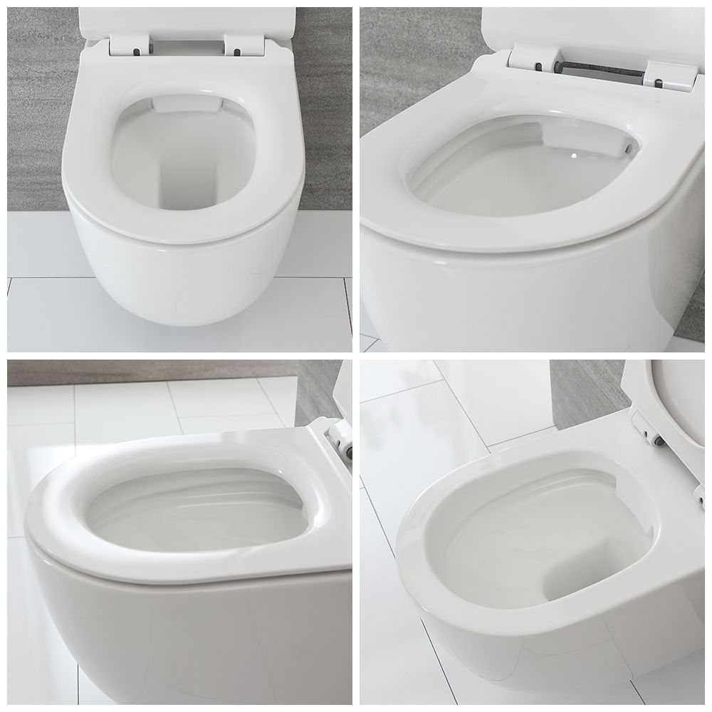 ANGEL White Modern Round Wall Hung Toilet with Soft Close Seat Rimeless