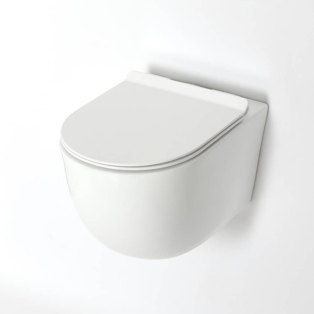 ANGEL White Modern Round Wall Hung Toilet with Soft Close Seat Rimeless