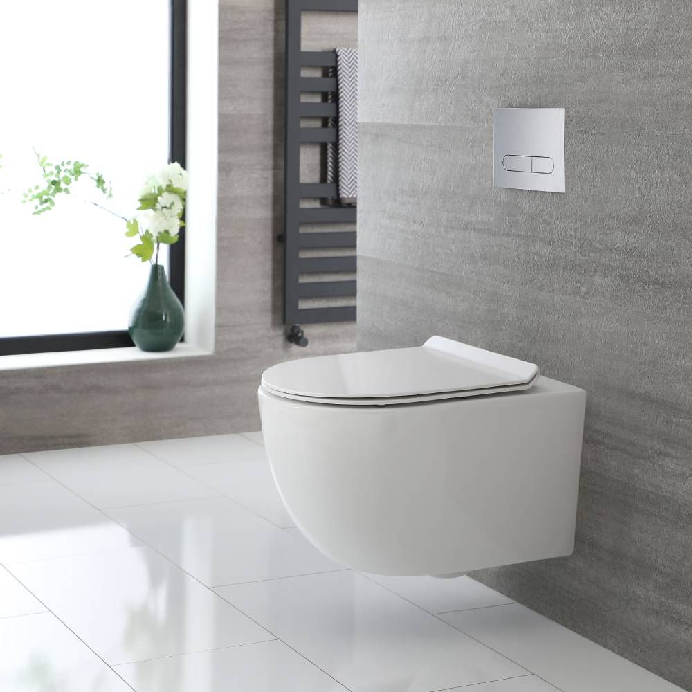 ANGEL White Modern Round Wall Hung Toilet with Soft Close Seat Rimeless