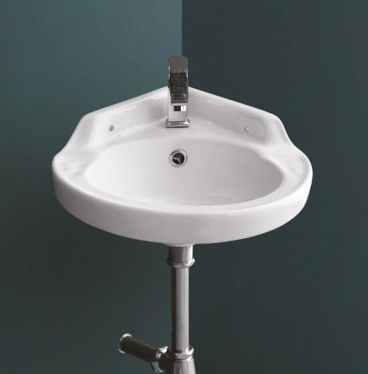 BREVA CORNER Wall Mounted Wash Basin for Bathroom White Round Perry 415 x 350 x 110 mm