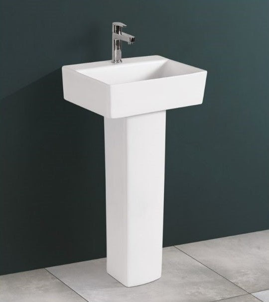 CUBIC Wall Mounted Pedestal Wash Basin for Bathroom White Rectangle 425x340x830 mm