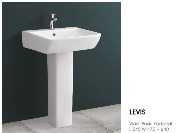 LEVIS Pedestal Wash Basin for Bathroom White 545 x 475 x 840 mm