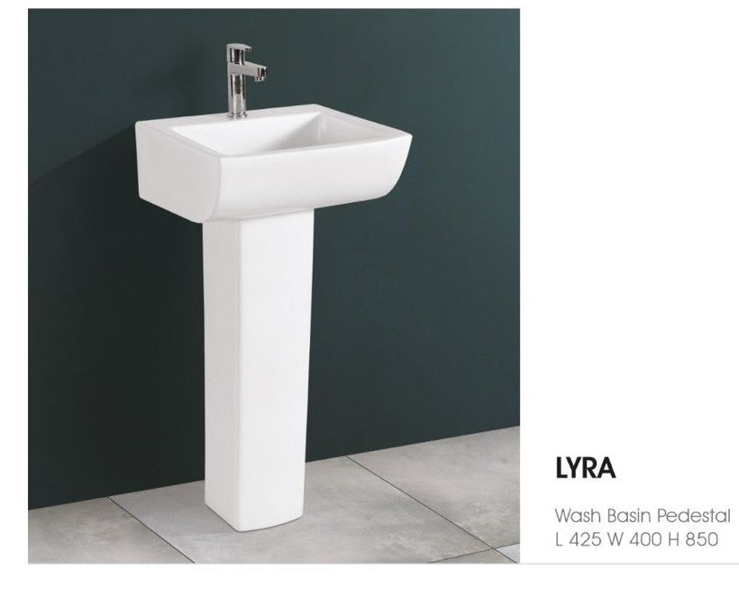 LYRA Pedestal Wash Basin for Bathroom White 425 x 400 x 850 mm