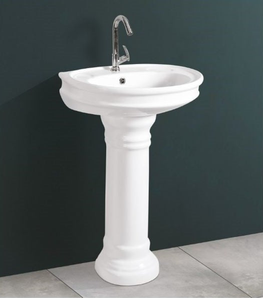 SANDY Pedestal Wash Basin for Bathroom White 570 x 450 x 890 mm