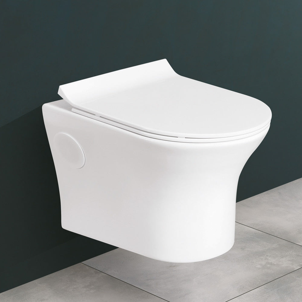 CUTE White Modern Round Wall Hung Toilet with Soft Close Seat Rimeless