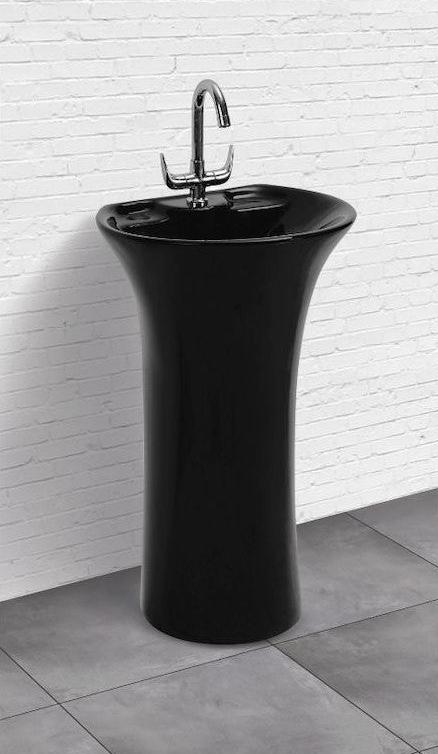 BENTLEY BLACK Lux Pedestal Wash Basin for Bathroom Black 490 x 400 x 830 mm