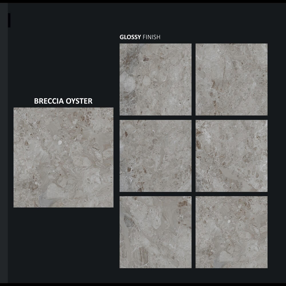 Breccia Oyster Rectified Glossy Stone Effect Porcelain 800x800mm Wall and Floor Tiles