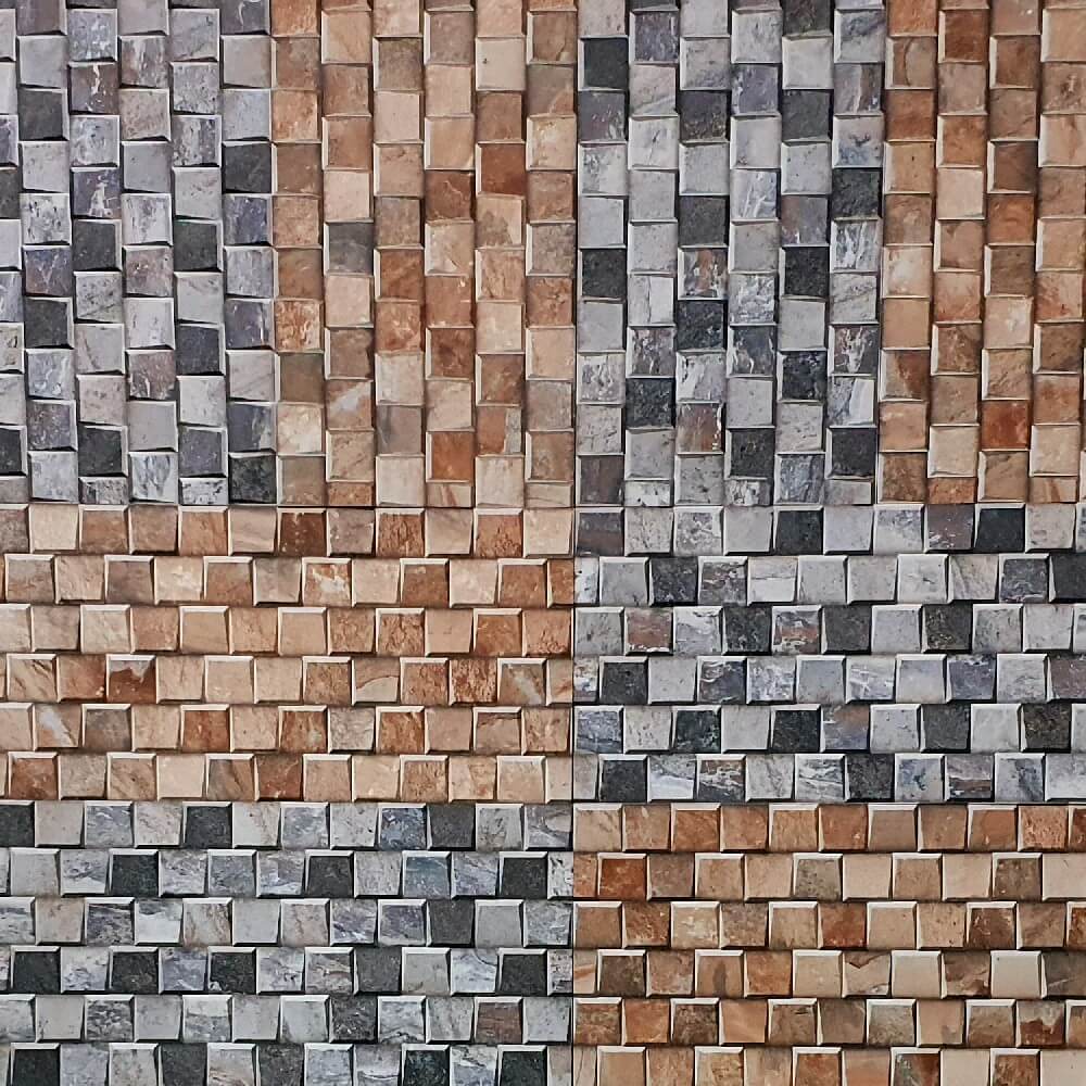 Cocoostia Coffee Brown Mosaic Cubes Split Face Slate Effect 300x600mm Rectified Matt Porcelain Decorative Wall Tile