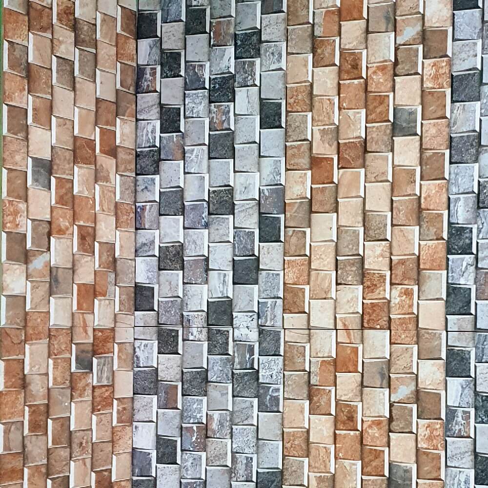Cocoostia Coffee Brown Mosaic Cubes Split Face Slate Effect 300x600mm Rectified Matt Porcelain Decorative Wall Tile