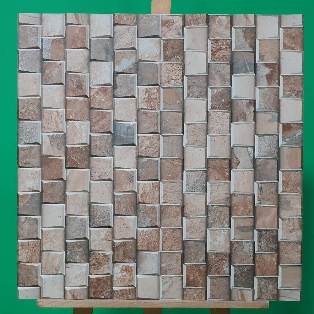 Cocoostia Coffee Brown Mosaic Cubes Split Face Slate Effect 300x600mm Rectified Matt Porcelain Decorative Wall Tile