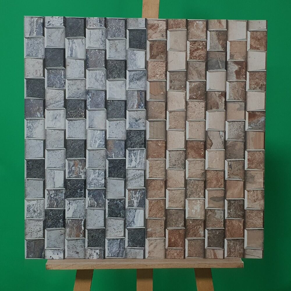 Cocoostia Coffee Brown Mosaic Cubes Split Face Slate Effect 300x600mm Rectified Matt Porcelain Decorative Wall Tile
