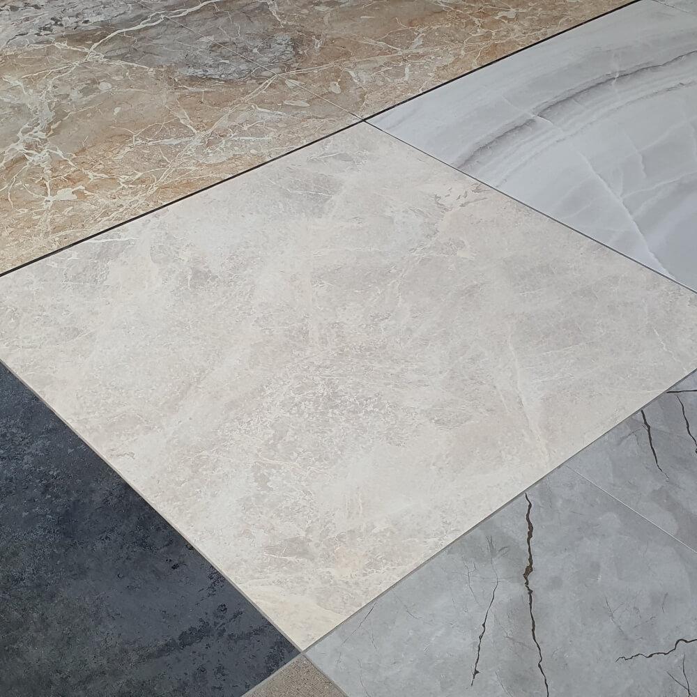 Stark Crema Rectified Large Format Polished Stone Effect Porcelain 1200x1200mm Floor & Wall Tiles